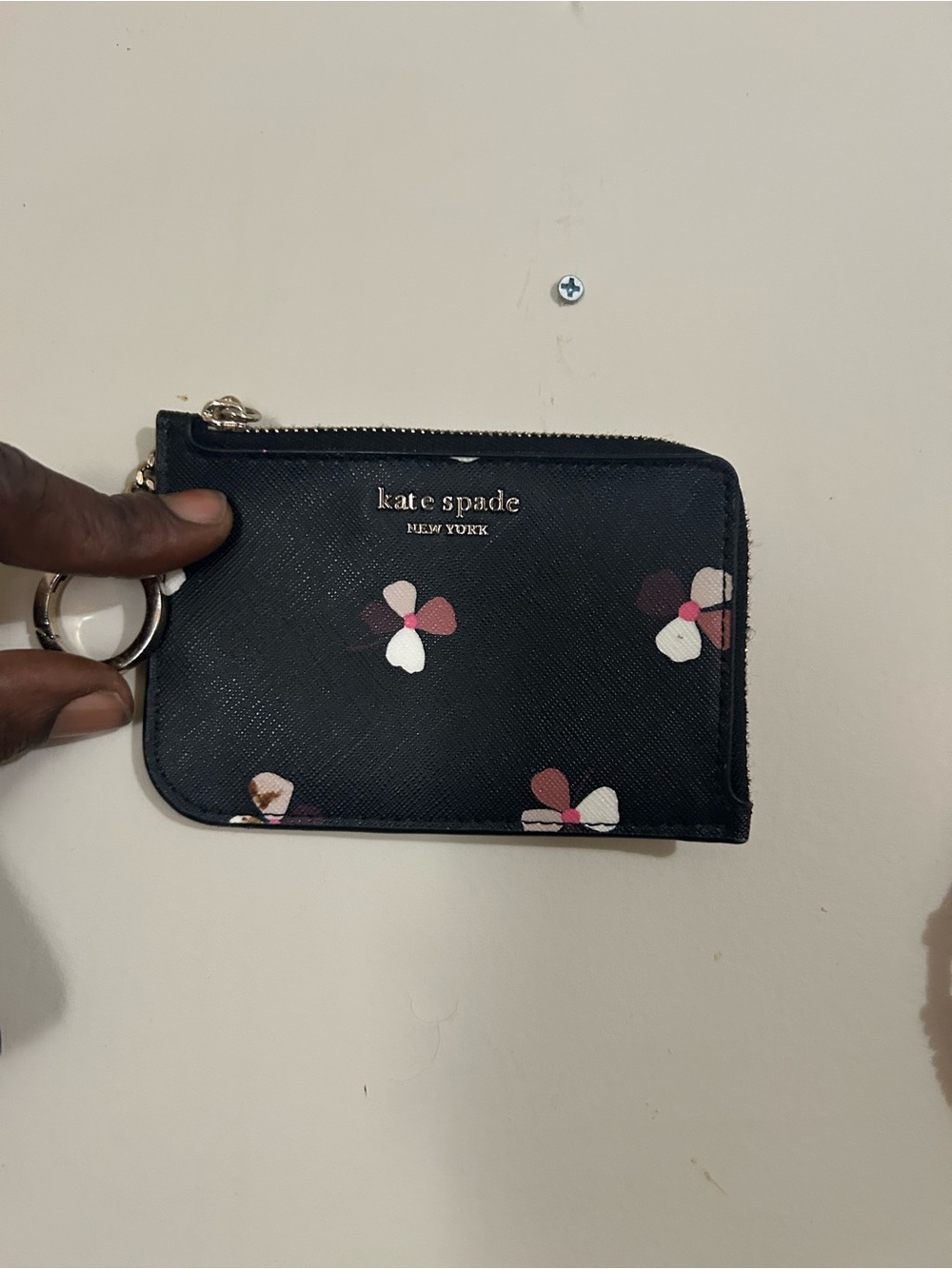 kate spade Black Floral Zip Card Pouch